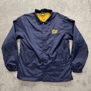 LRG‎ Jacket Mens Medium Blue Coach Windbreaker Snap Front Lined Logo 1947